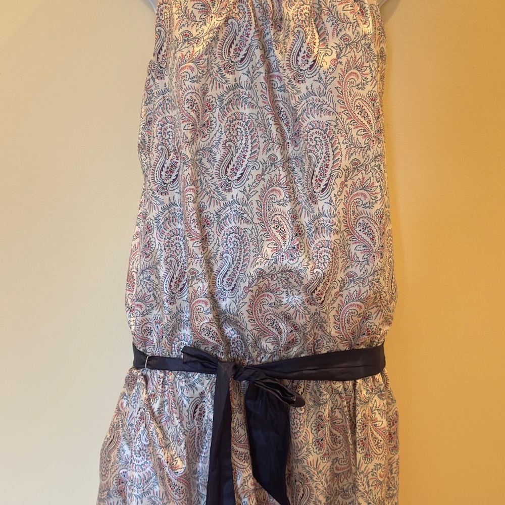 Mango Vintage Paisley Print Dress with Navy Belt